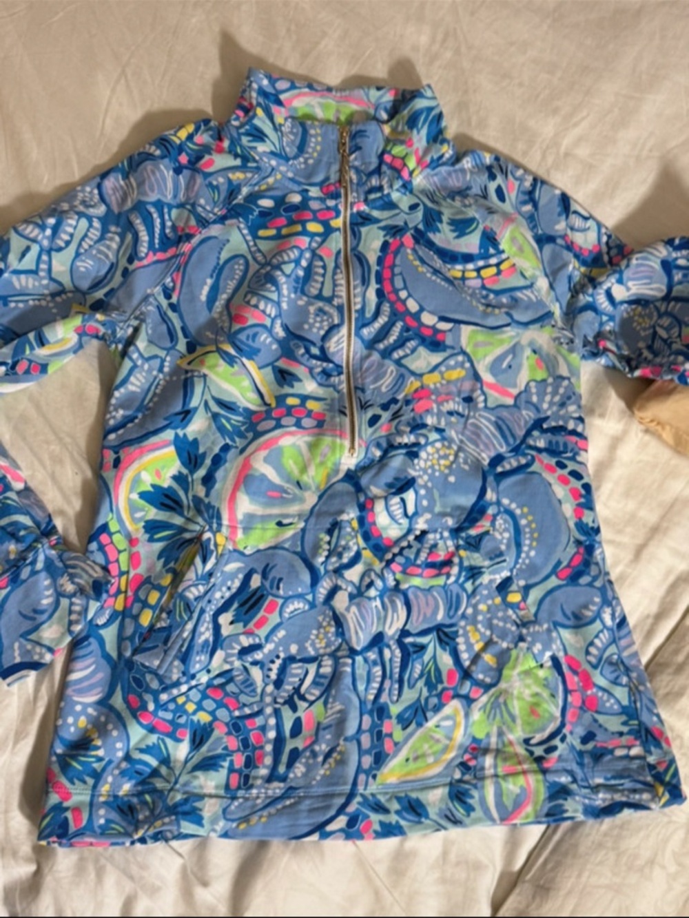 Lilly Pulitzer Blue Multi-Color Printed Quarter-Zip Pullover Sweater